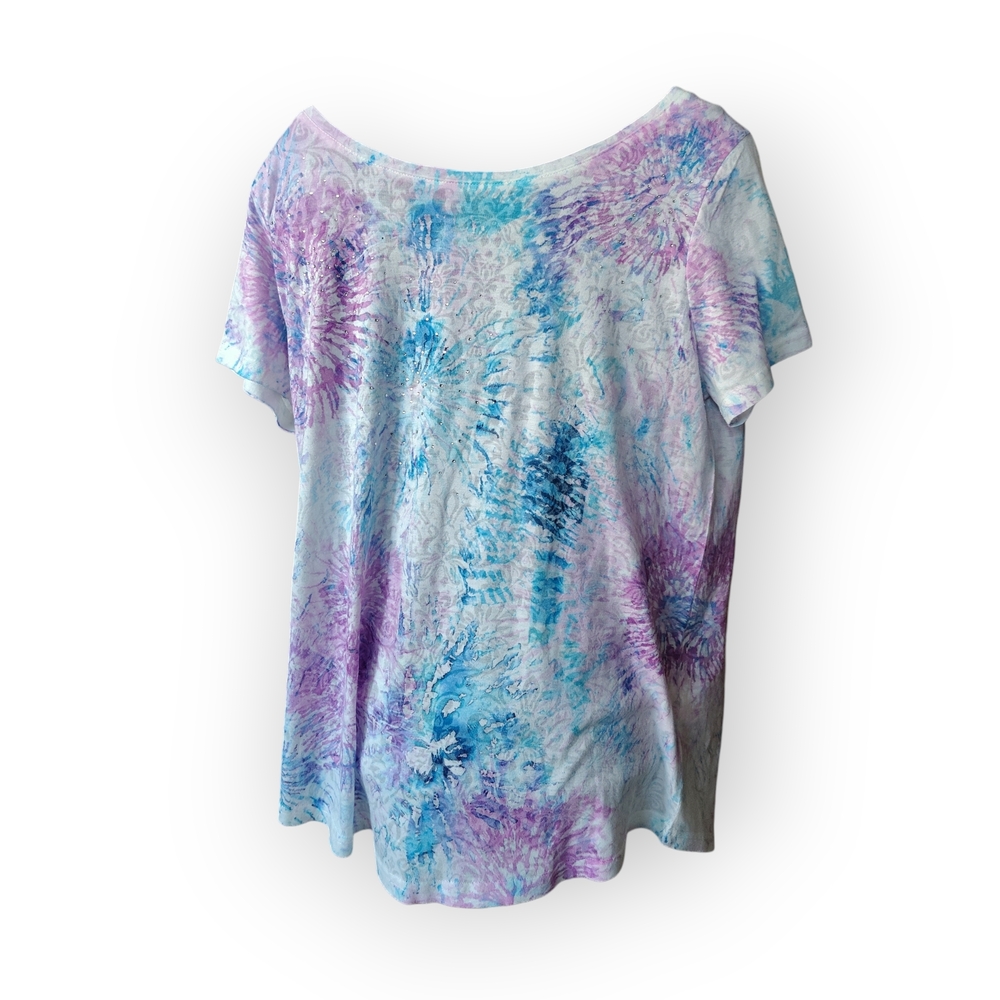 Northern Reflections Tie-Dye Short Sleeve Top - Purple and Blue